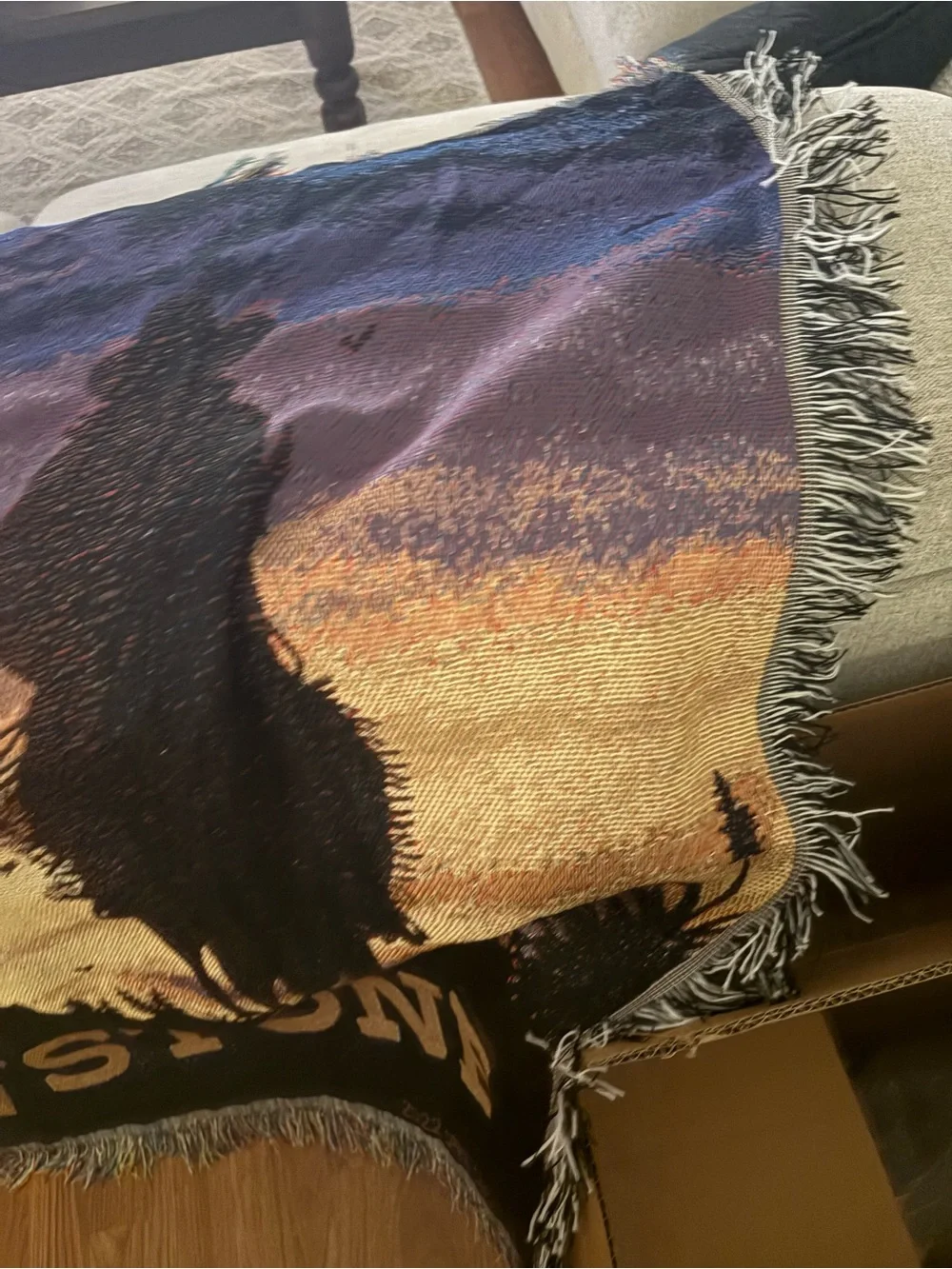 Yellowstone Cowboy Silhouette Woven Throw Blanket - Sunset Colors